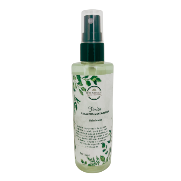 Tonico facial natural de hamamelis menta y albahaca spa natural